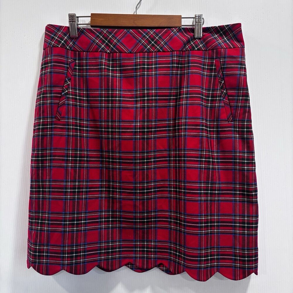 Talbots Womens Size 12 Red Tartan Plaid Scalloped Hem Pencil Skirt Wool Blend